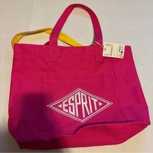 ESPRIT 90's Style Pink & Yellow & White Canvas Logo Tote Authentic NWT